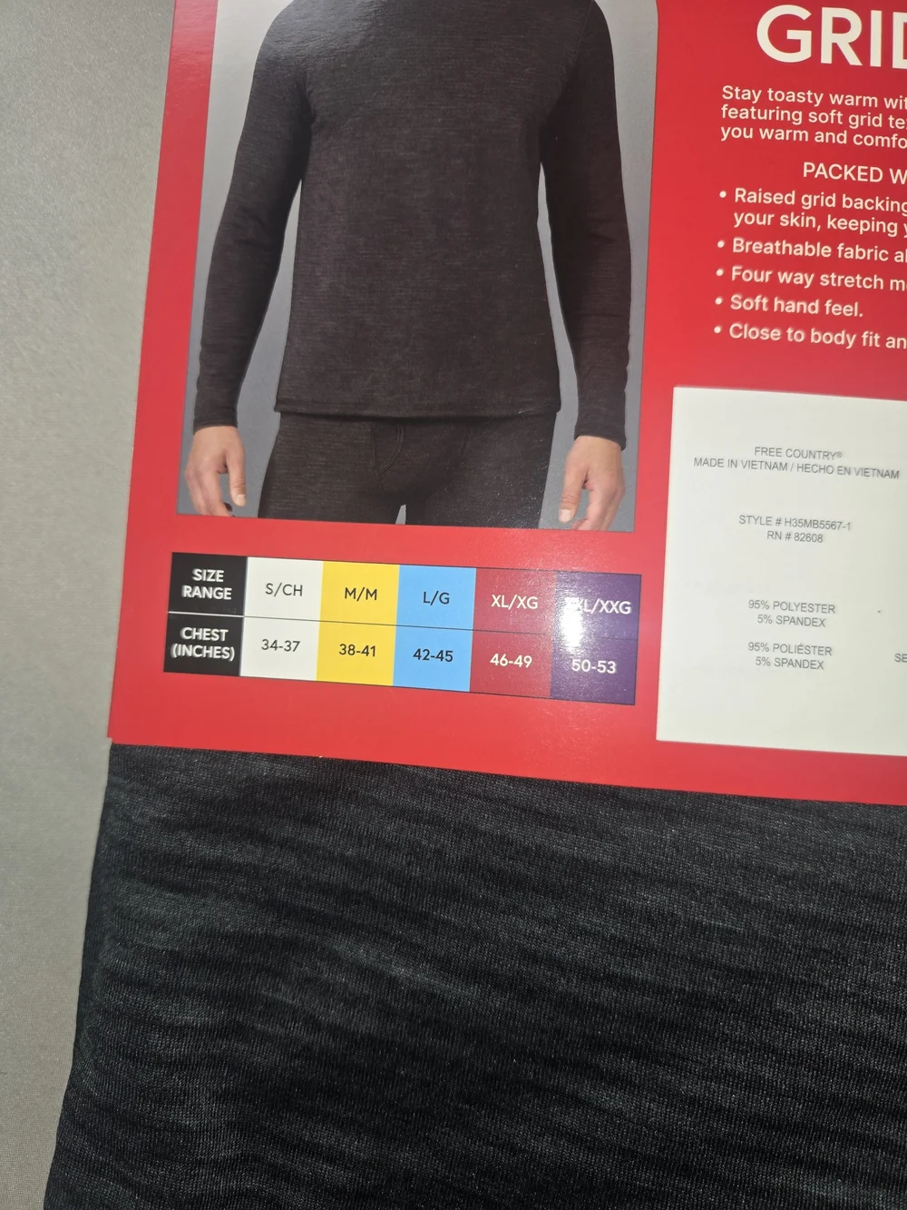 Free Country Men’s Microtech Heat Base Layer Top - Charcoal Gray - XL